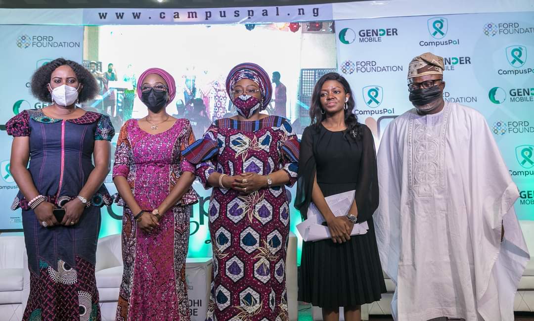 From Left - Margaret Fagboyo (SA to the Ekiti State Governor on Development Partnerships & SDGs), Olufunke Baruwa (Ford Foundation Program Officer, Gender, Racial and Ethnic Justice), H. E. Bisi-Adeleye Fayemi (Ekiti State First Lady), Omowumi Ogunrotimi (Executive Director, Gender Mobile Initiative) and Engr. Bamidele Faparusi (Ekiti State Commissioner for Infrastructure & Public Utilities) at the Campus Pal App Launch.
